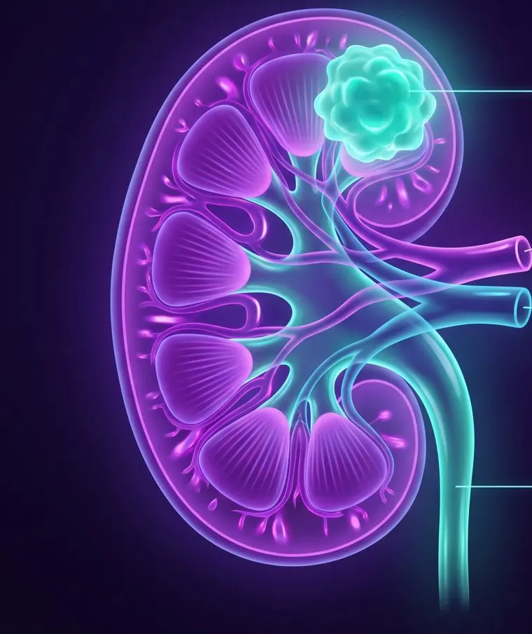 Cross-section of a kidney with a tumour at the upper pole