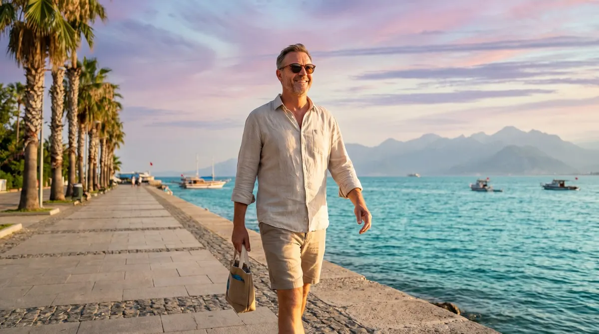 Man walking by the sea in Antalya after recovery, representative image