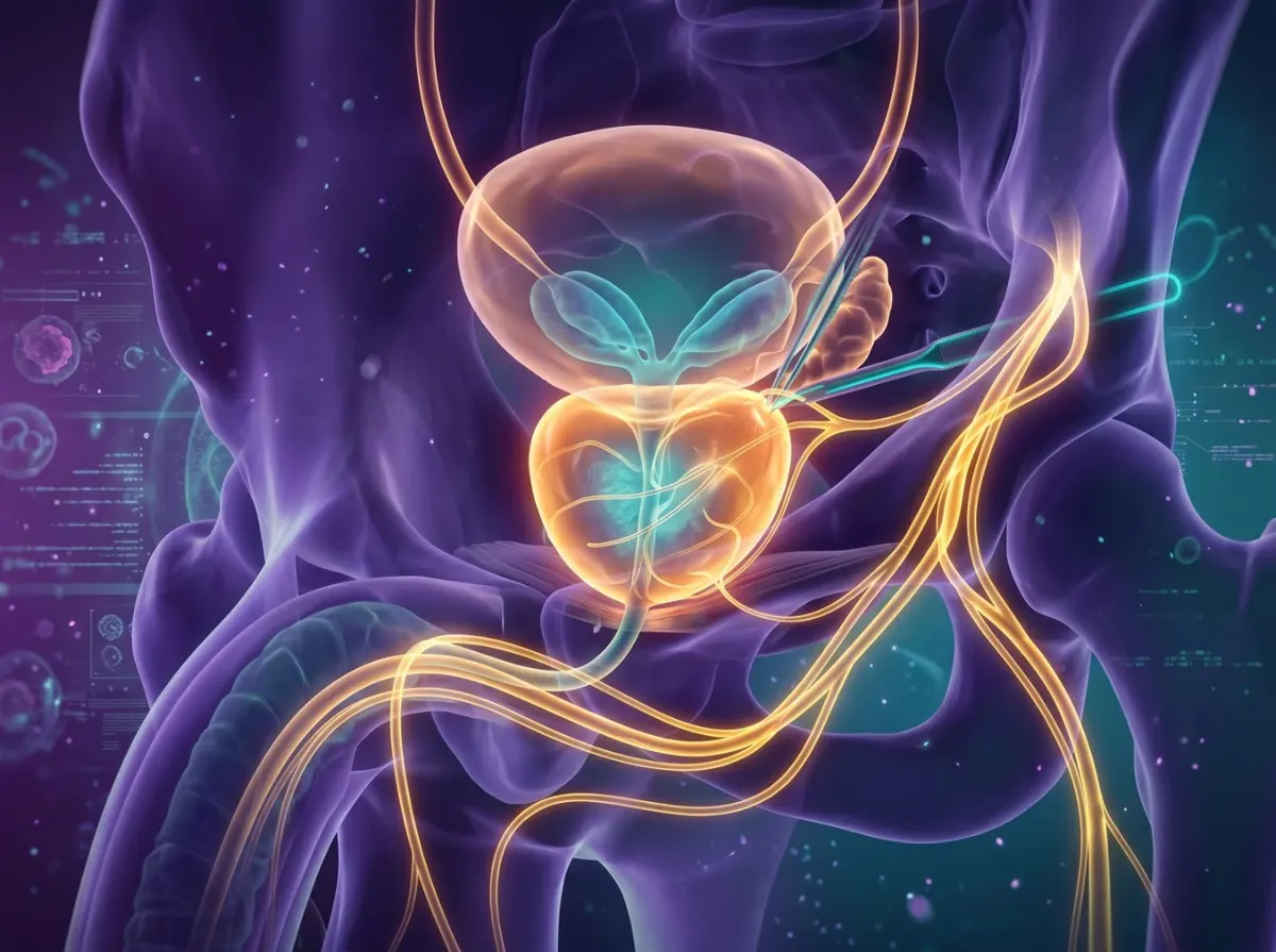 Illustration of the nerve bundles that run along both sides of the prostate